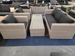 Loungeset voor 4 personen, gemengd grijs kunstrattan, Ophalen of Verzenden, Gebruikt