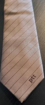 PTT stropdas beige met bruine strepen en letters, Ophalen of Verzenden, Nieuw, Gebruiksvoorwerp