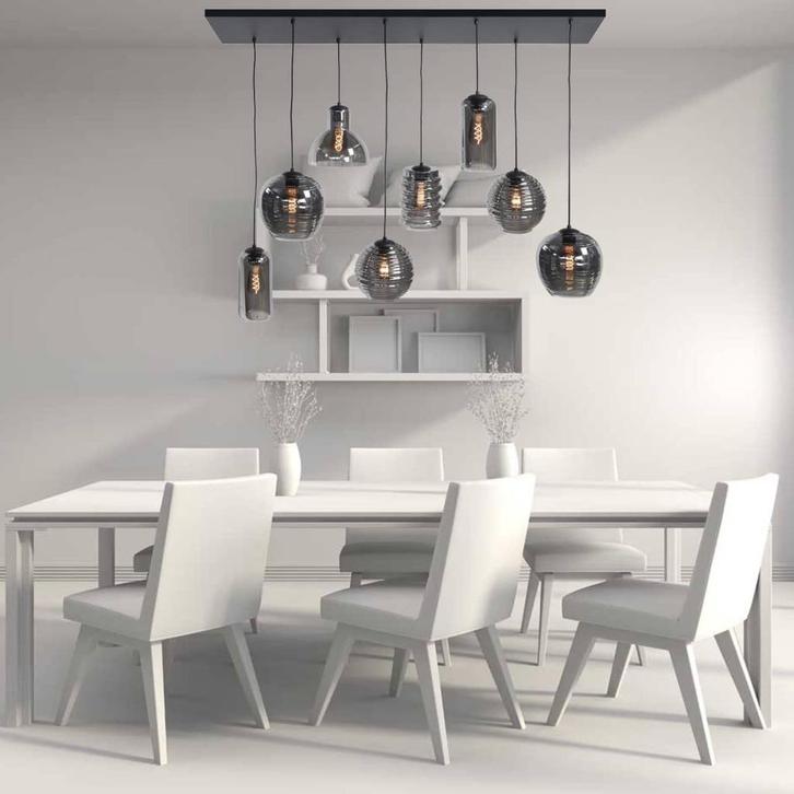 Moderne 8 lichts hanglamp, Huis en Inrichting, Lampen | Plafondlampen, Nieuw, Glas, Metaal, Ophalen