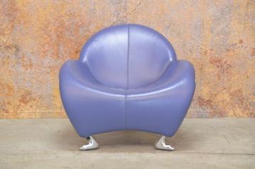 ZGANieuw blauwpaarse leren Leolux Papgeno design fauteuil beschikbaar voor biedingen