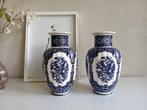 Set Duitse Delfts blauwe vazen met paradijsvogel motief, Ophalen of Verzenden
