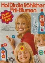 Retro reclame 1972 Pril keukenzeep met bloemen stickers, Verzamelen, Verzenden, Overige typen