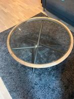 Ronde salontafel met hout en glas, Ophalen, Gebruikt, 100 tot 150 cm, Rond