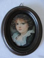 Vintage portretje van zijde met meisje, ovaal, afm. 15,2x12,, Ophalen of Verzenden, Overige typen