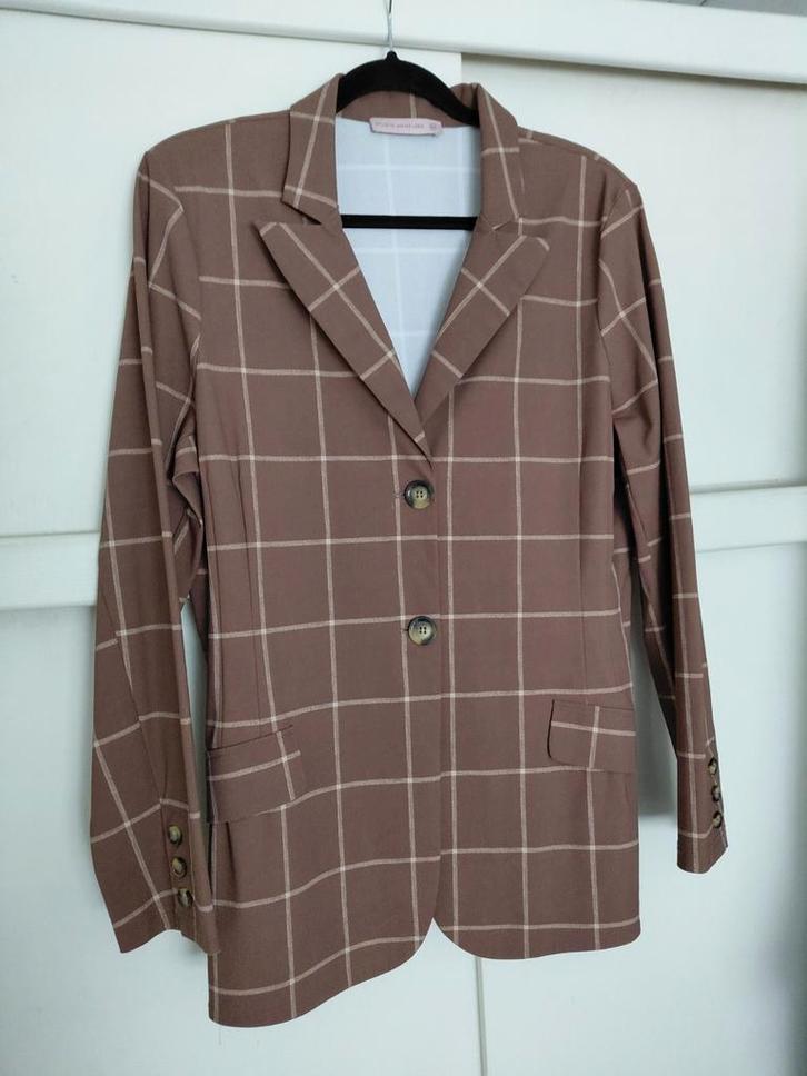 Studio Anneloes colbert travel ruit bruin xxl, Kleding | Dames, Jasjes, Kostuums en Pakken, Zo goed als nieuw, Maat 46/48 (XL) of groter