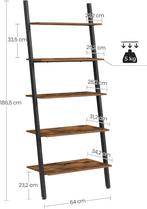 Ladderrek-Boekenkast 5 niveaus-Bruin-Zwart-64D x 34B x 186H, Ophalen, Nieuw