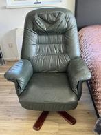 Leren fauteuil kleur groen 2 standen, Huis en Inrichting, Fauteuils, Ophalen, Gebruikt, 75 tot 100 cm, Hout