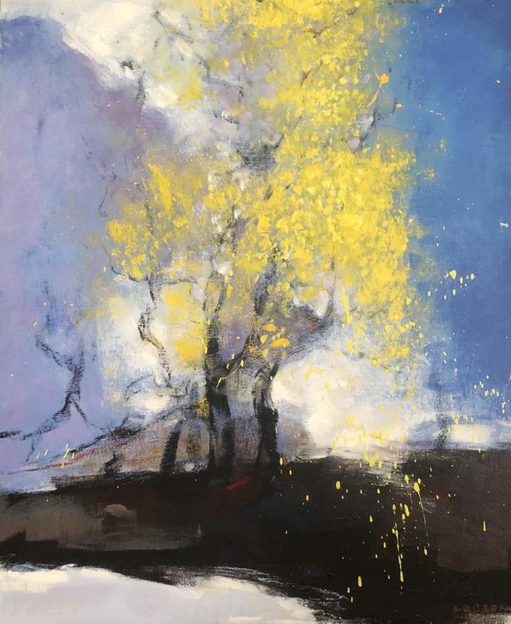 Origineel schilderij – Abstract landschap met boom, Huis en Inrichting, Woonaccessoires | Schilderijen, Tekeningen en Foto's, Nieuw