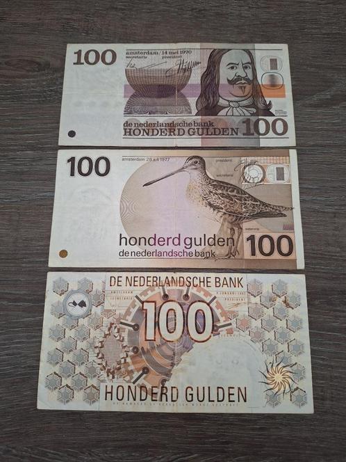 Set 3 biljetten 100 gulden: 1970, 1977 & 1992, Postzegels en Munten, Bankbiljetten | Nederland, 100 gulden, Ophalen of Verzenden