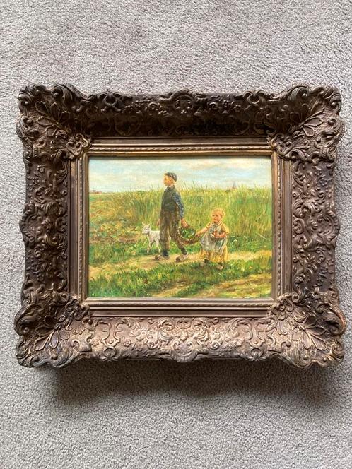 Klassiek Schilderij: Kinderen met Geitje, Antiek en Kunst, Kunst | Schilderijen | Klassiek, Ophalen of Verzenden
