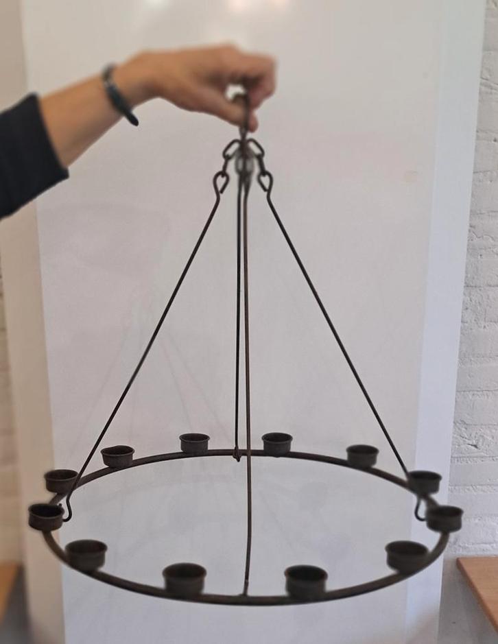 Kroonluchter metaal met 12 bakjes voor waxine kaarsje, Huis en Inrichting, Lampen | Kroonluchters, Gebruikt, Metaal, Ophalen