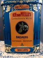 Vintage Van Melle vierkante biscuits bus met vogels decor, Verzamelen, Blikken, Ophalen of Verzenden, Gebruikt, Beschuit, Van Nelle