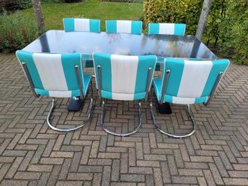 Bel Air 6 Amerikaanse stoelen + diner tafel fifties sixties beschikbaar voor biedingen