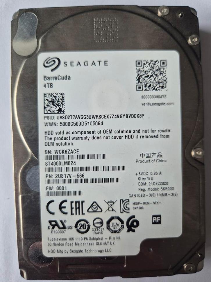 Seagate Barracuda 4TB HDD - 2,5-inch desktop of laptop, Computers en Software, Harde schijven, Zo goed als nieuw, Laptop, Intern