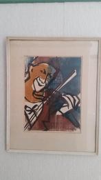 Linoleumsnede De vioolspeler - H.P. Doebele, Antiek en Kunst, Ophalen of Verzenden