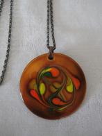 Prachtige cloisonnee koper lange ketting retro vintage, Ophalen of Verzenden, Zo goed als nieuw, Bruin, Overige materialen
