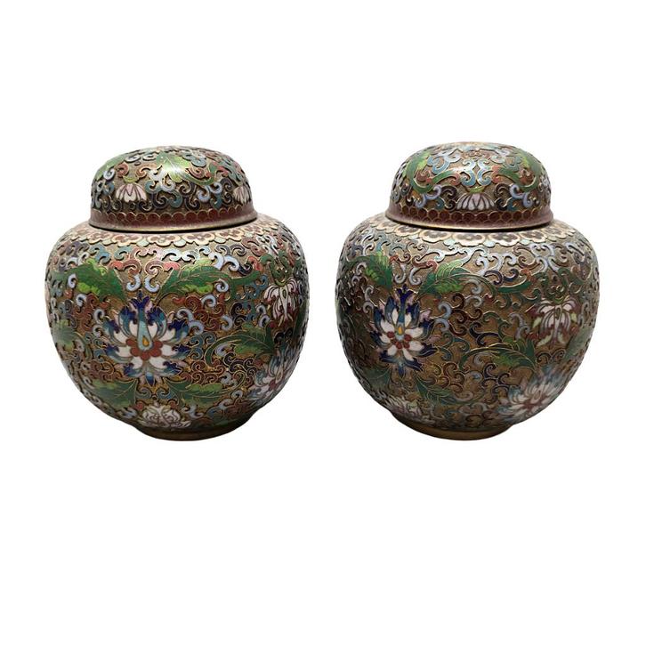 Vintage Chinese cloisonne gemberpotten, jaren 70, Huis en Inrichting, Woonaccessoires | Vazen, Zo goed als nieuw, Overige kleuren