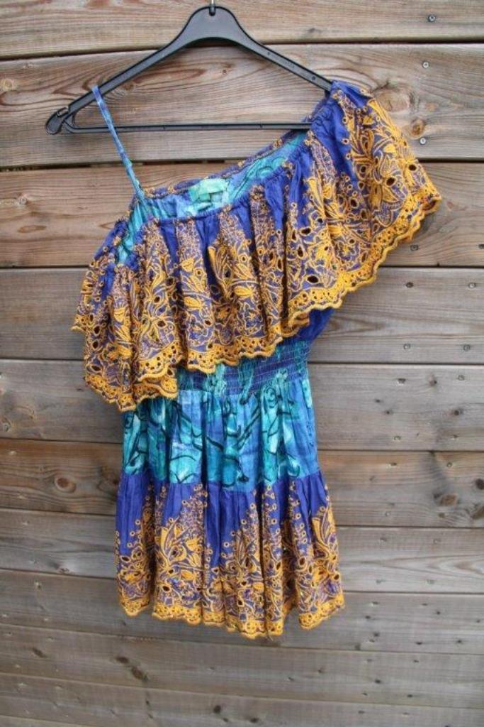 Tuniek blauw/ geel Antica Sartoria mt 4 (S) Vaste prijs, Kleding | Dames, Blouses en Tunieken, Zo goed als nieuw, Maat 36 (S)