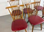 6 Teak Pastoe Stoelen met Rode Skai Bekleding, Gebruikt, D, Vijf, Zes of meer stoelen, Rood