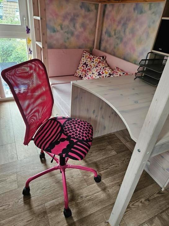 Hoogslaper, 2 ladenkasten, logeerbed/bankje, bureau + stoel, Huis en Inrichting, Slaapkamer | Complete slaapkamers, Gebruikt, Eenpersoons