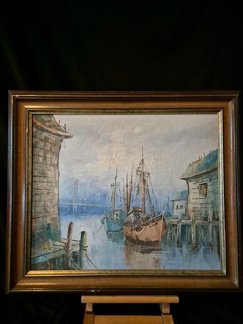 Haven aanzicht, Antiek en Kunst, Kunst | Schilderijen | Klassiek, Ophalen of Verzenden