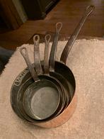 Franse 5-delige koperen pannenset, Ophalen of Verzenden, Zo goed als nieuw, Overige materialen, Pannenset