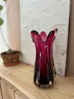 Zware murano geblazen vaas met prachtige aubergine kleur, Ophalen of Verzenden