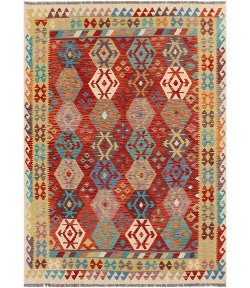 Handgeweven Afghaans Kilim Vloerkleed 300x204 cm Rode Basis, Huis en Inrichting, Stoffering | Tapijten en Kleden, Nieuw, 200 cm of meer