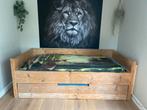 Steigerhouten bed met uitschuifbaar logeerbed, Ophalen, Gebruikt, 90 cm, Eenpersoons
