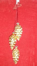 Oude glazen kerstbal 3 dennenappels goud kleurig, Ophalen of Verzenden, Gebruikt