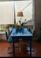 Eettafel kobaltblauw 1.40 bij 80 cm, Huis en Inrichting, Tafels | Eettafels, Ophalen, Gebruikt, 50 tot 100 cm, Vijf personen of meer
