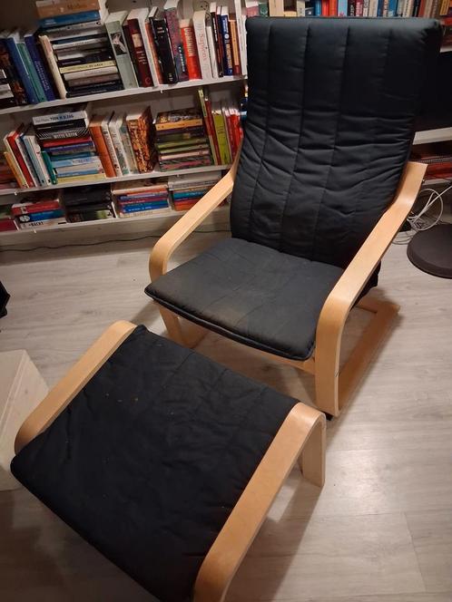 2x Ikea Poang Stoel met Voetenbank, Huis en Inrichting, Fauteuils, Gebruikt, Hout, Stof, 50 tot 75 cm, 75 tot 100 cm, Ophalen