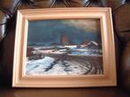 Gaaf echt olieverf bijzonder winter schilderijtje in lijst, Antiek en Kunst, Kunst | Schilderijen | Klassiek, Ophalen of Verzenden