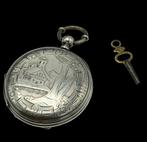 Antiek Zilveren Zakhorloge met Dubbele Deksel en Sleutel, Antiek en Kunst, Antiek | Goud en Zilver, Verzenden