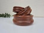 Set schalen/kommen. Vintage Mid-Century snackset teakhout., Huis en Inrichting, Ophalen of Verzenden, ., ., .