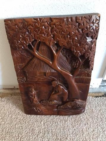 Mooi prima massief houten houtsnijwerk schilderij wand bord beschikbaar voor biedingen