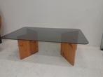 Vintage glazen salontafel Ikea Lagun houten poten, Ophalen, Gebruikt, 100 tot 150 cm, 50 tot 100 cm