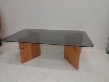 Vintage glazen salontafel Ikea Lagun houten poten beschikbaar voor biedingen