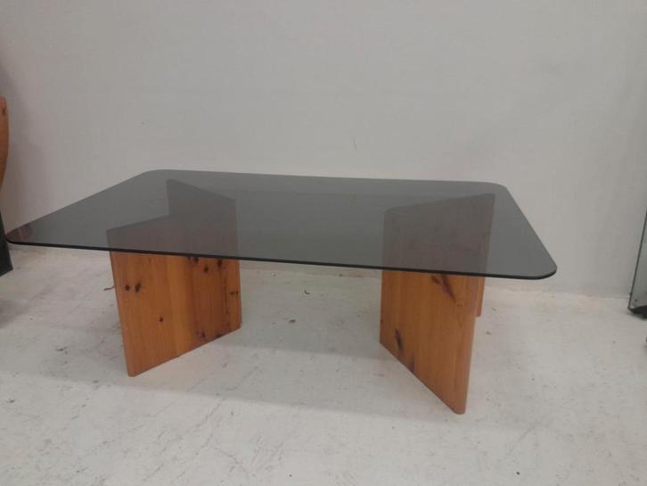 Vintage glazen salontafel Ikea Lagun houten poten, Huis en Inrichting, Tafels | Salontafels, Gebruikt, Minder dan 50 cm, 50 tot 100 cm