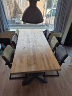 Massieve houten tafel met 2x x poten + 6 stoelen, Ophalen, Gebruikt, 200 cm of meer, 50 tot 100 cm