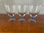 3 wijnglazen L.Dake&ZN blauw bolletje steel vintage, Verzamelen, Ophalen of Verzenden, Zo goed als nieuw, Overige typen
