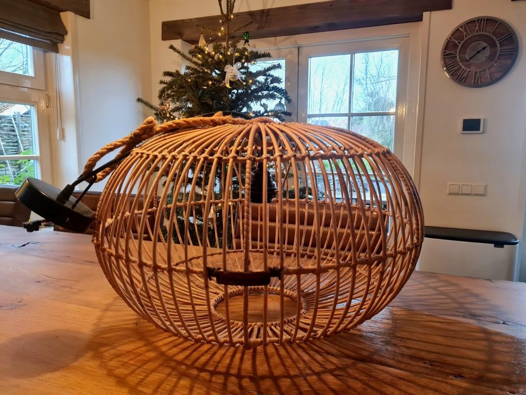Riviera Maison Rattan Hanglamp - Ø50cm, H30cm, Ophalen of Verzenden, Minder dan 50 cm, Hout, Landelijk