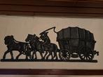 Gietijzeren Wanddecoratie Paarden met Huifkar, Antiek en Kunst, Ophalen