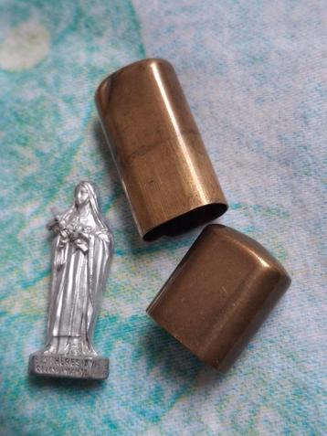 Katholiek religieus beeldje/zak altaar in koperen behuizing beschikbaar voor biedingen