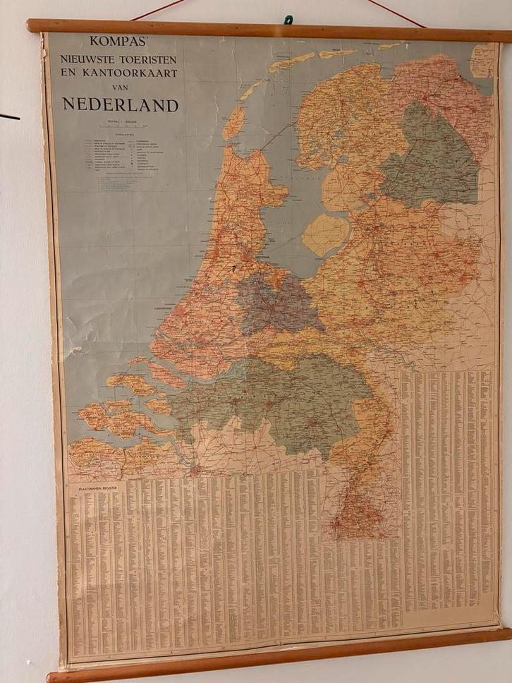 Oude Landkaart van Nederland - Kompas Toeristenkaart, Boeken, Atlassen en Landkaarten, Gelezen, Landkaart, Nederland, 1800 tot 2000