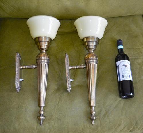 Set kolossale Art-Deco / Empire toortslampen - 54 cm hoog !!, Huis en Inrichting, Lampen | Wandlampen, Gebruikt, Glas, Metaal