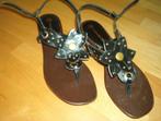 Nieuw zwart Leren sandaaltje v. Lazamani mt 38 met bloem, Zwart, Lazamani, Nieuw, Sandalen of Muiltjes