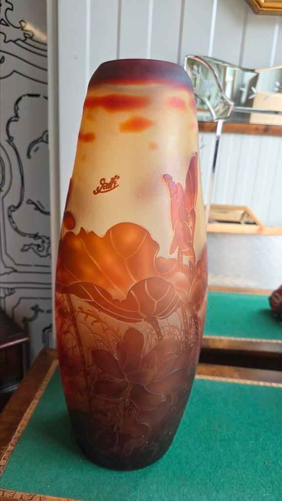 Gallë glaspasta geetste grote vaas 49 cm, Antiek en Kunst, Antiek | Glas en Kristal, Ophalen of Verzenden