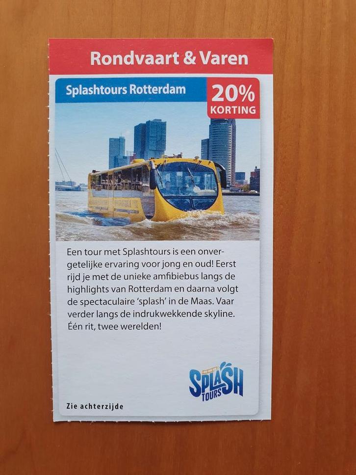 Splashtours Rotterdam 20% korting maximaal 5 personen, Tickets en Kaartjes, Kortingen en Cadeaubonnen, Drie personen of meer, Overige typen