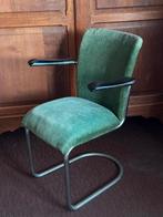 GISPEN Gebroeders de Wit staal groen ribstof vintage staat, Huis en Inrichting, Stoelen, Ophalen, Gebruikt, Metaal, Eén